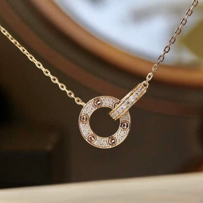 [⭐Novea]LOVE 7.6MM NECKLACE ROSE GOLD AND SILVER  FULL DIAMOND
