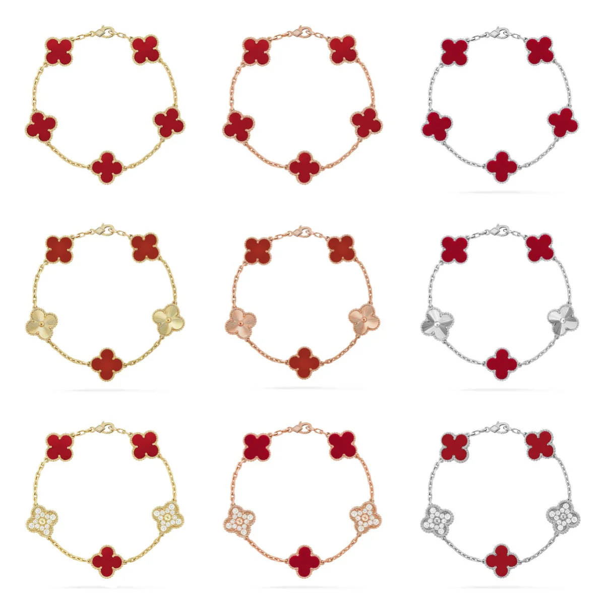 [⭐Novea] CLOVER 5 MOTIF RED CORNELIAN BRACELET COLLECTION