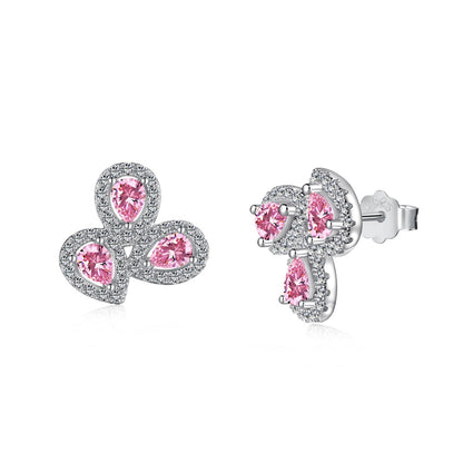 [Lucky Jewelry]Ornate Flower Shape Pear Cut Lover Earrings