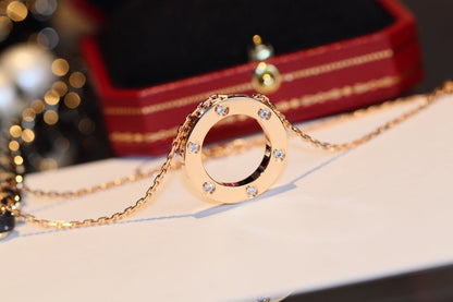 [⭐Novea]LOVE NECKLACE 16MM 6 DIAMONDS PINK GOLD