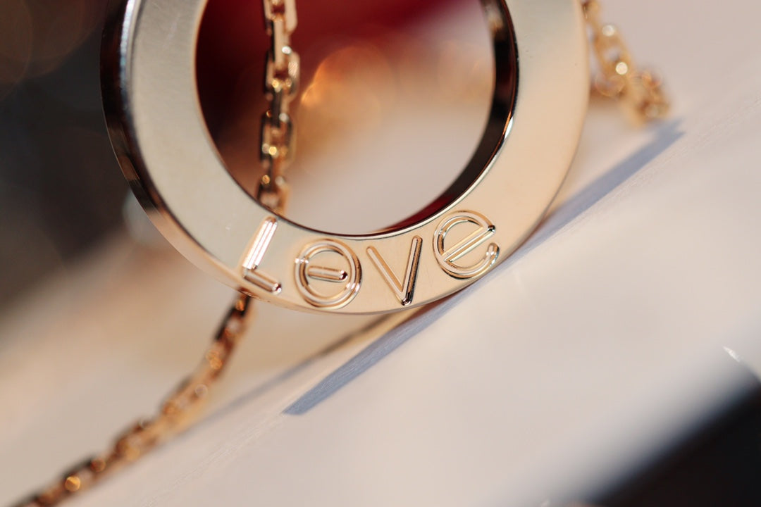[⭐Novea]LOVE NECKLACE 16MM 6 DIAMONDS PINK GOLD