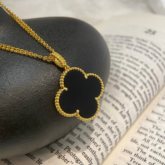 [⭐Novea]CLOVER 25MM NECKLACE GOLD ONYX