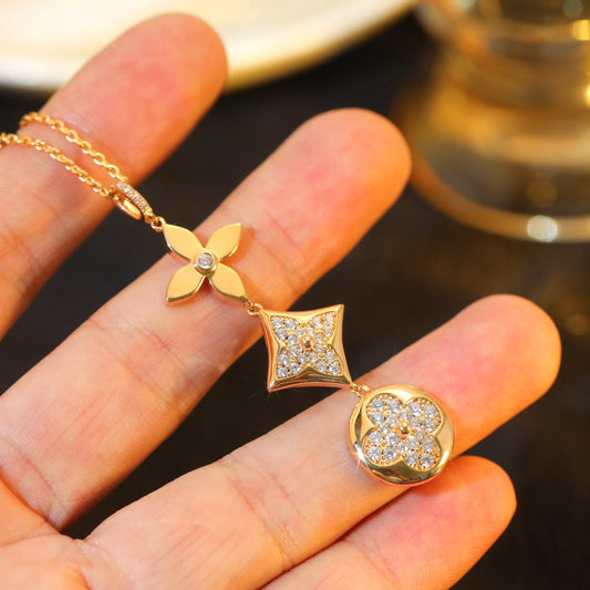 [⭐Novea]STAR AND SUN DIAMOND PINK GOLD NECKLACE