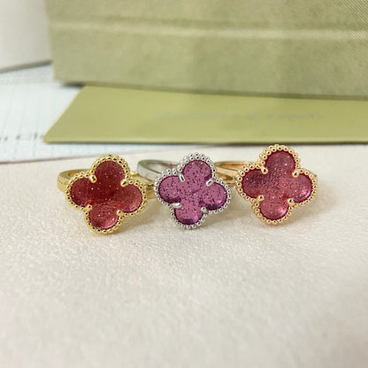 [⭐Novea]NEW ROSE QUARTZ FOUR-LEAF CLOVER RING
