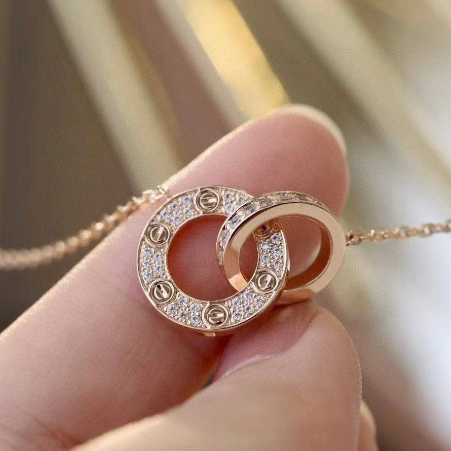 [⭐Novea]LOVE 7.6MM NECKLACE ROSE GOLD AND SILVER  FULL DIAMOND