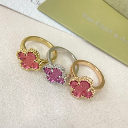 [⭐Novea]NEW ROSE QUARTZ FOUR-LEAF CLOVER RING