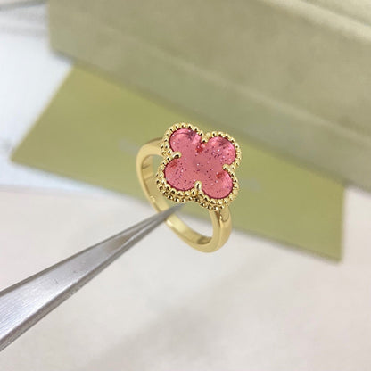 [⭐Novea]NEW ROSE QUARTZ FOUR-LEAF CLOVER RING
