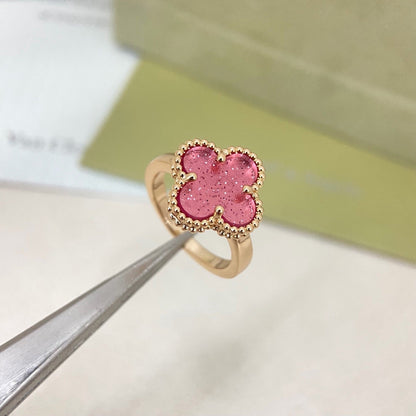 [⭐Novea]NEW ROSE QUARTZ FOUR-LEAF CLOVER RING