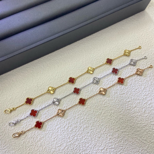 [⭐Novea]CLOVER 6 MOTIF RED AGATE LASER BRACELET