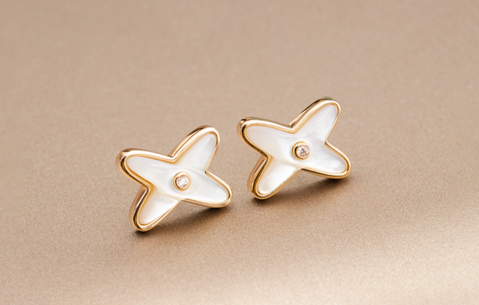 [⭐Novea]JEUX DE WHITE MOP PINK GOLD DIAMOND EARRINGS